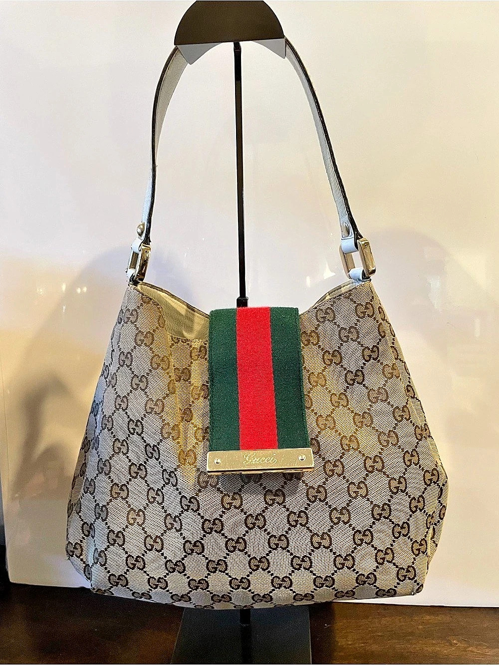 Gucci Junco Hobo Bag GG Supreme Shoulder Bag Beige & Green